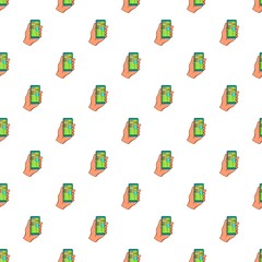 Hand holding phone with GPS pattern. Cartoon illustration of hand holding phone with GPS vector pattern for web