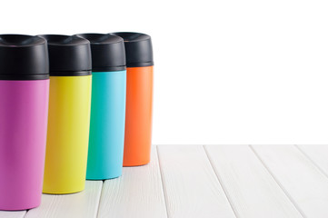 Series of color thermos mugs