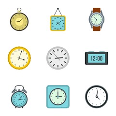 Watch icons set. Flat illustration of 9 watch vector icons for web