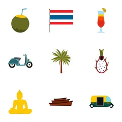 Thailand icons set. Flat illustration of 9 Thailand vector icons for web