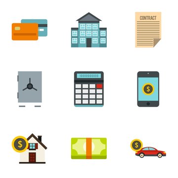 Bank and money icons set. Flat illustration of 9 bank and money vector icons for web