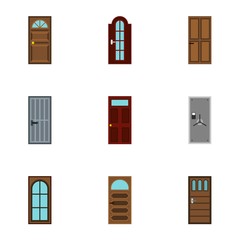 Door icons set. Flat illustration of 9 door vector icons for web