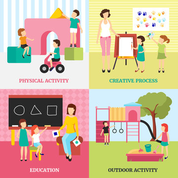 Kindergarten Concept Icons Set 