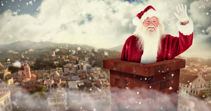 Composite Image Of Jolly Santa Waving At Camera