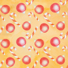 Watercolor christmas colorful balls seamless pattern