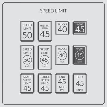 speed limit road sign icon set