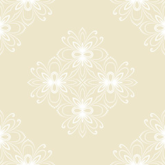 Floral ornament. Seamless abstract classic pattern with flowers. Light yellow and white pattern