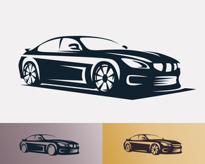 Race car symbol logo template, stylized vector silhouette - obrazy, fototapety, plakaty