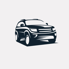 modern suv logo template, offroader car stylized vector silhouet - obrazy, fototapety, plakaty