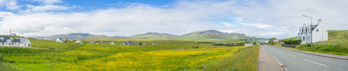 Staffin panorama landscape at Skye