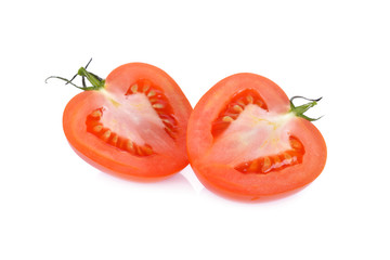 half cut fresh tomato on white background