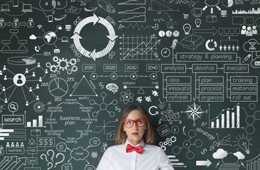 Businesswoman idea concept on blackboard