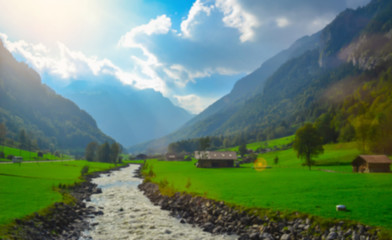 Small stony waterfall in the jungle of switzerland..
