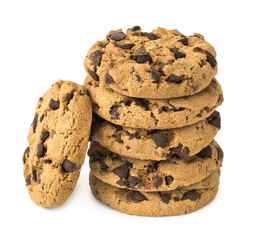 Stacked Chocolate Chip Cookies Isolated on White Background.