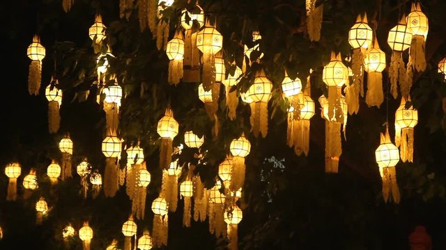 Lanna lanterns at night, Thai lantern festival, Chiang Mai, Thailand