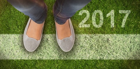 Composite image of casually dressed womans feet