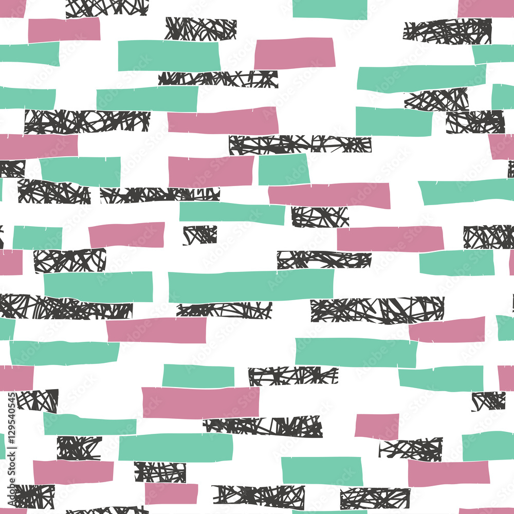 Aufkleber seamless doodle blocks vertical stripes patchwork pattern