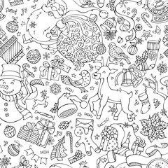 Vector doodles Merry Christmas seamless pattern.
