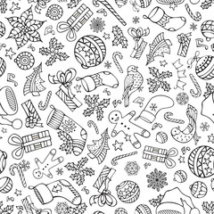 Vector doodles Merry Christmas seamless pattern.