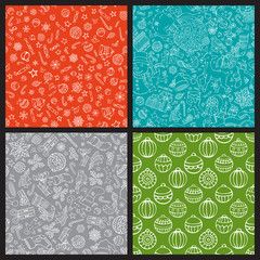 Vector set of doodles Merry Christmas seamless patterns.
