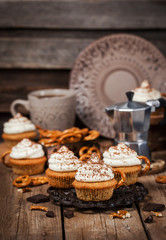 Delicious coffee cupcakes decorated like a cappuccino cup