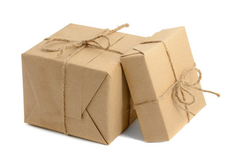 Handcraft gift boxes on white background