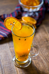 sea buckthorn tea with orange in a glass cup