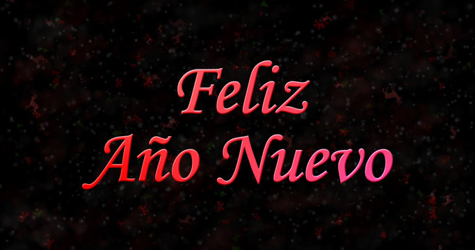 Happy New Year text in Spanish "Feliz ano nuevo" on black background
