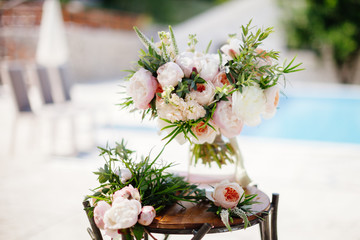 wedding bouquet orchids and peonies