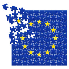 Vector illustration of European Union flag divided on jigsaw puzzle pieces