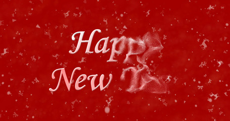 Happy New Year text turns to dust from bottom on red background