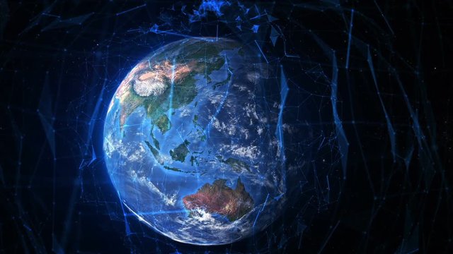Travel to Earth. Futuristic world network. Tokyo. 