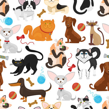 Pet vector background. Dogs and cats seamless pattern