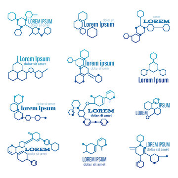 Molecule Structure Logo Or Biology Model Sign Vector Set