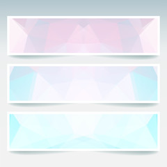Set of banner templates with abstract background. Modern vector banners with polygonal background. Pastel pink, blue, white colors.
