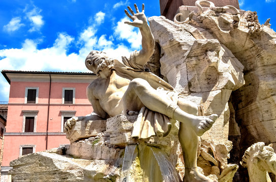 Statue cropped in Bernini's Fountain, Piazza Navona, Rome Italy