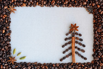 Background with coffee. Christmas background with coffee.