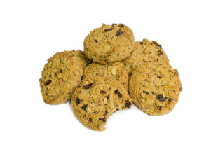 Isolated Oatmeal Raisin Cookies With A Bite Taken Out Of One