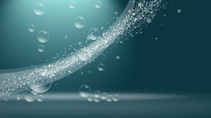 Digital vector abstract empty aqua background with water bubbles and light waves. Ready for product placement and infographic, ads, print or magazine