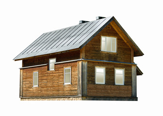 two-storey wooden house isolated on white background