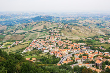 Fototapeta na wymiar View of the village from the fortress of San Marino Republic
