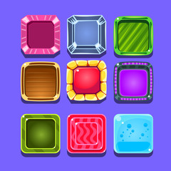Colorful Gems Flash Game Element Templates Design Set With Colorful Square Candy For Three In The Row Type Of Video Game