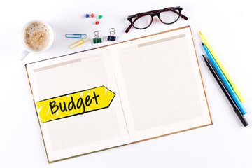 Budget text on notebook with copy space