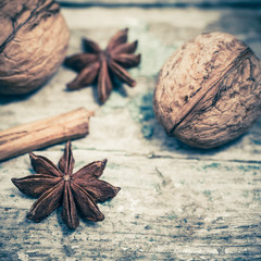 Star anise, cinnamon sticks and walnuts