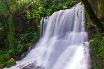 beautiful waterfall in rainforest at phu tub berk mountain  phet