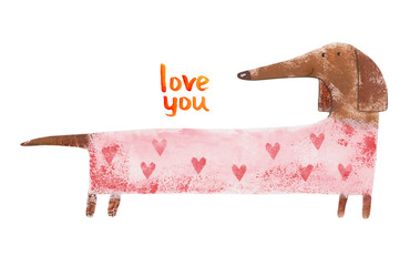 Dachshund in suit with hearts. Hand drawing illustration - 129552772