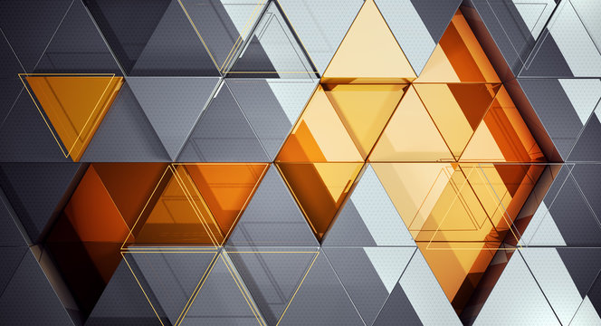Modern background is of the mirror triangles. 3d illustration.