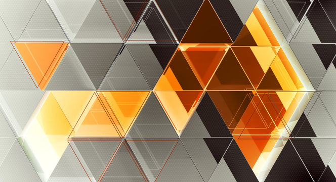 Modern background is of the mirror triangles. 3d illustration.