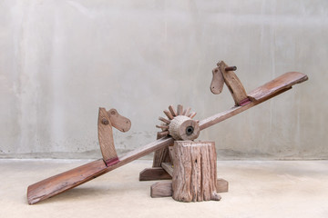 Wooden Rocking Horse on playground, wooden Toys handicraft