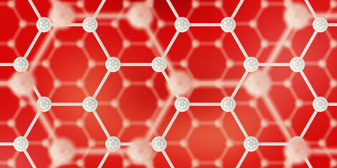 Molecules connected in the hexagonal system, concept of a carbon. 3D Illustration